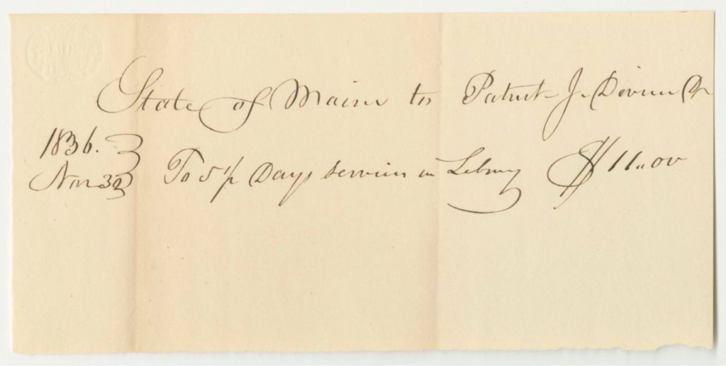 Miniature of Patrick J. Devine's Bill for Work in the Library
