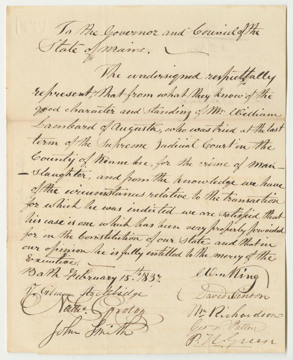 Miniature of Petition for the Pardon of William Lambard of Augusta