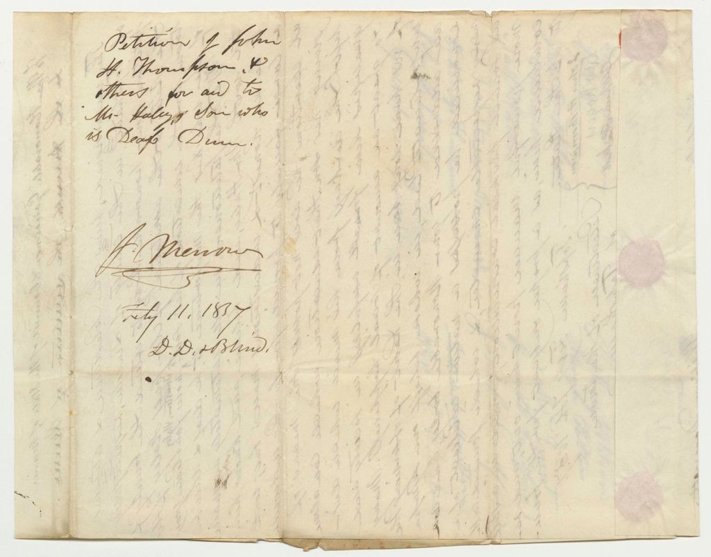 Miniature of Petition of John H. Thompson and Others for Aid to Tristram Haley, Who is Deaf