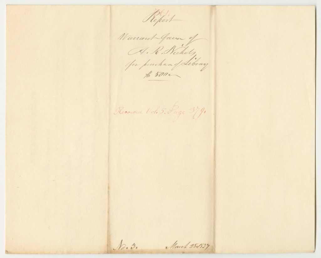Miniature of Report 761: Warrant in Favor of Asaph R. Nichols, for the Purchase of a Library