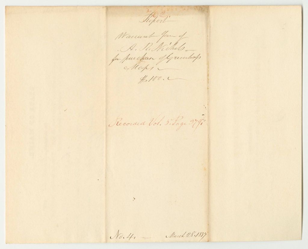 Miniature of Report 762: Warrant in Favor of Asaph R. Nichols, Secretary of State, for the Purchase of Greenleaf's Maps