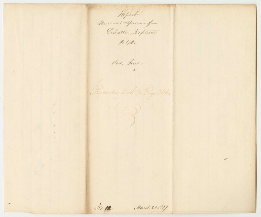 Miniature of Report 775: Warrant in Favor of Sebattis Neptune, Passamaquoddy Indian