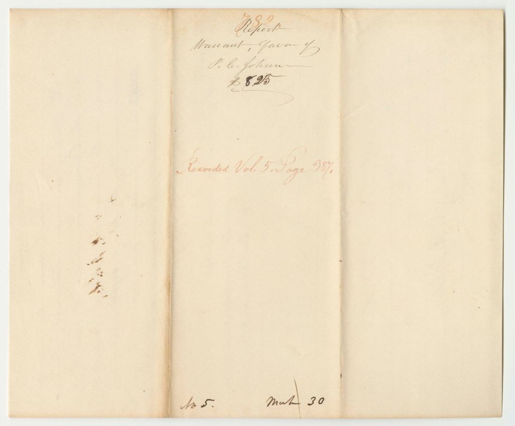Miniature of Report 782: Warrant in Favor of Philip C. Johnson, for Folding and Transporting Proclamations