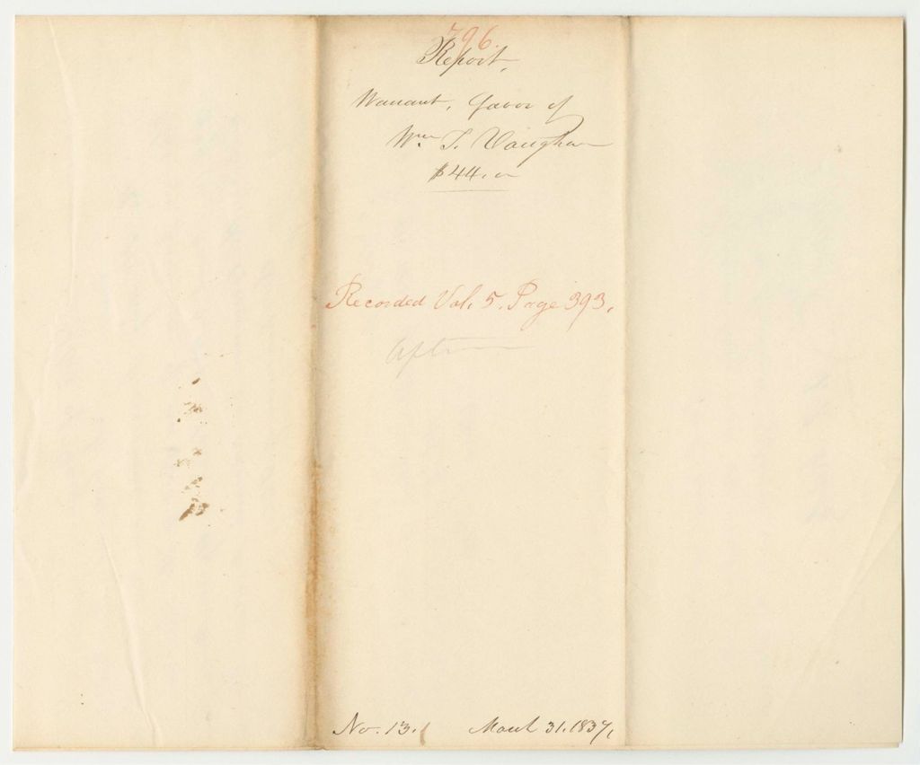 Miniature of Report 796: Warrant in Favor of William T. Vaughan, Treasurer of the Cumberland County Agricultural and Horticultural Society