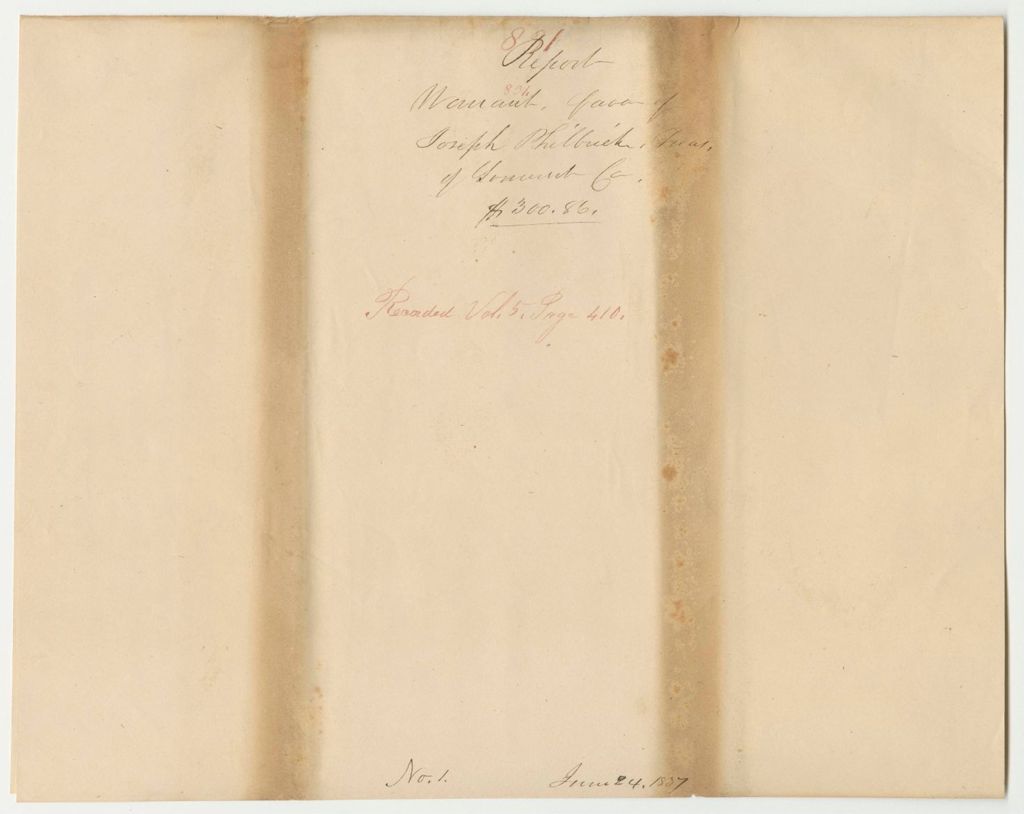 Miniature of Report 831: Warrant in Favor of Joseph Philbrick, Somerset County Treasurer