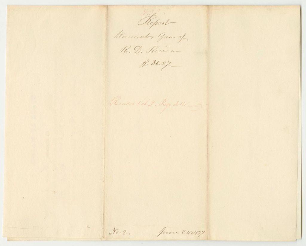 Miniature of Report 832: Warrant in Favor of R.D. Rice out of Contingent Expenses