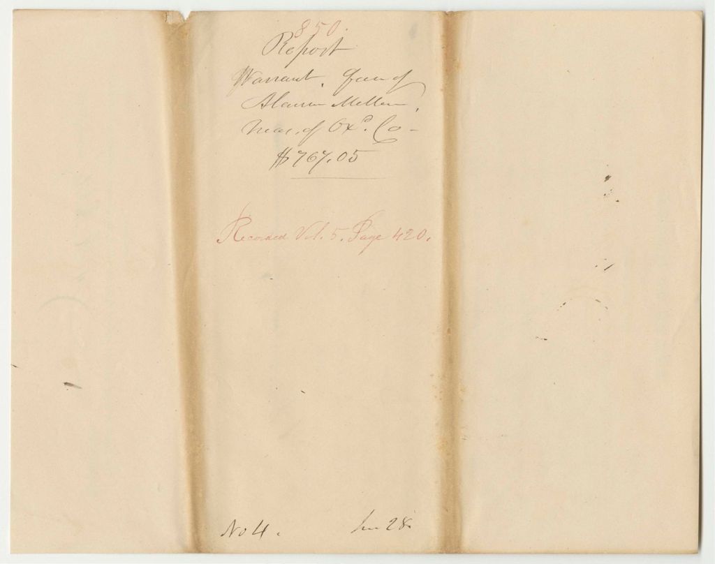 Miniature of Report 850: Warrant in Favor of Alanson Mellen, Oxford County Treasurer