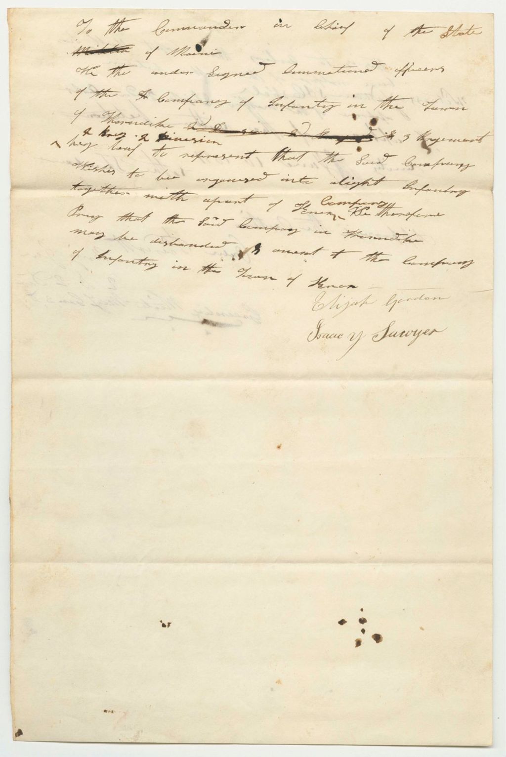 Miniature of Petition to Form a  Light Infantry in Thorndike and to Disband the Company in Said Town