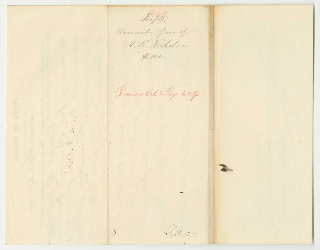Miniature of Report 869: Warrant in Favor of Asaph R. Nichols for Indexing Volumes 4 and 5 of the Registers of the Council