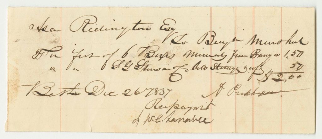 Miniature of Albert Pinkham's Bills from the Account with William C. Larrabee, Assistant General