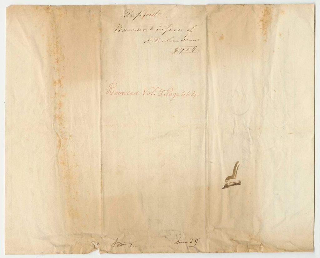 Miniature of Report 946: Warrant in Favor of Henry Richardson, Penobscot Indian Agent
