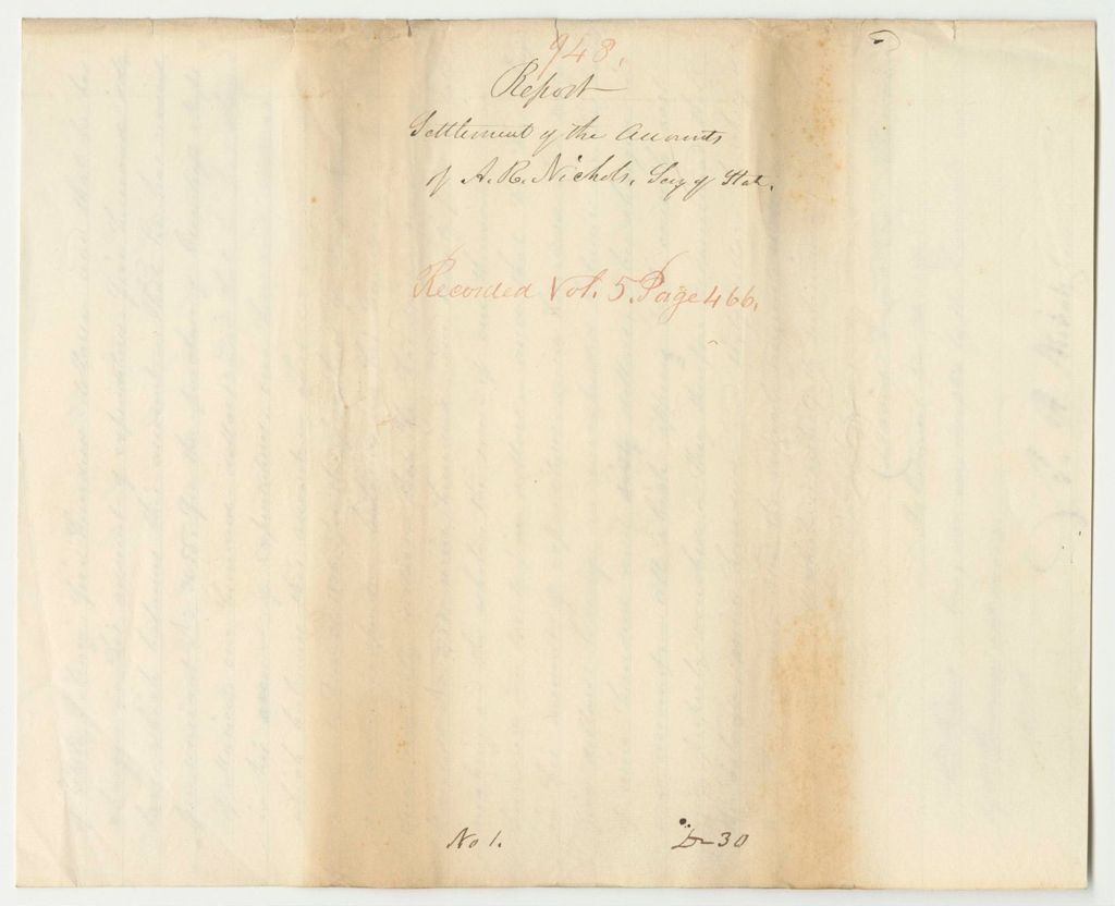 Miniature of Report 948: Report on the Settlement of Accounts of Asaph R. Nichols, Secretary of State