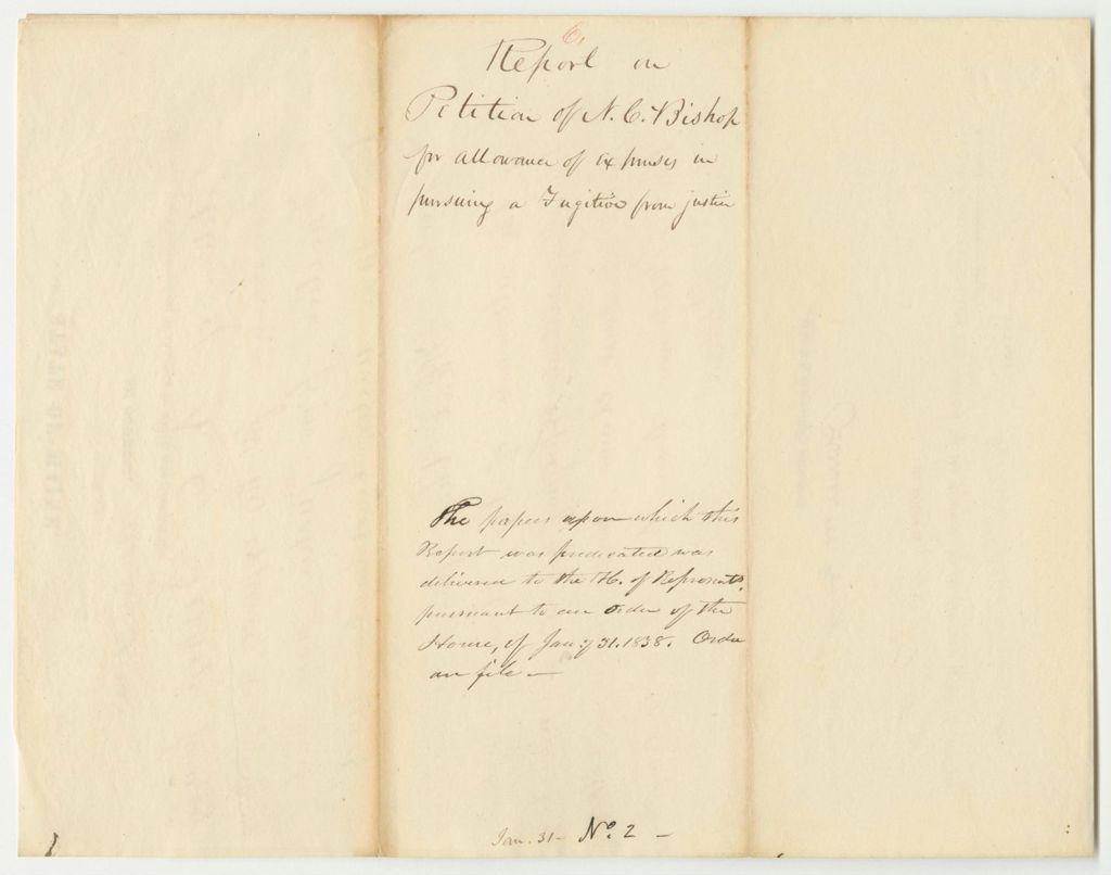 Miniature of Report 6: Report on the Petition of N.C. Bishop for Expenses in Pursuing a Fugitive from Justice
