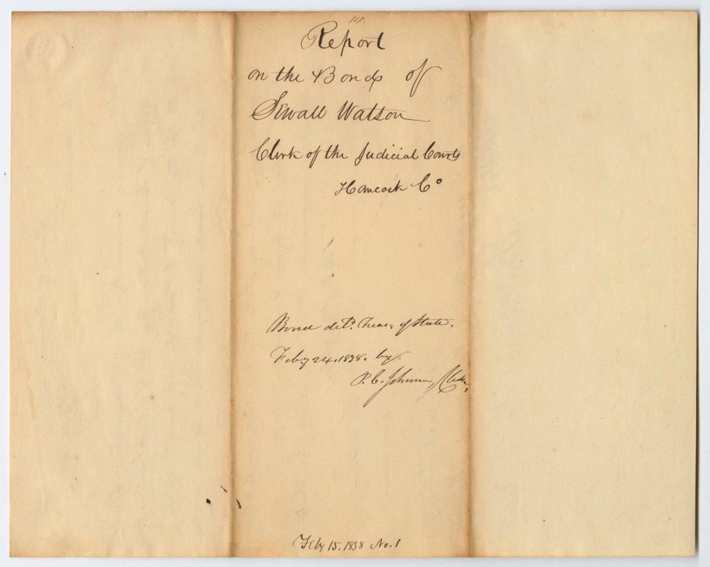Miniature of Report 14: Report on the Bond of Sewall Watson, Clerk of the Judicial Courts of Hancock County