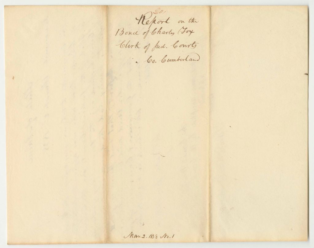Miniature of Report 20: Report on the Bond of Charles Fox, Clerk of the Judicial Courts in Cumberland County