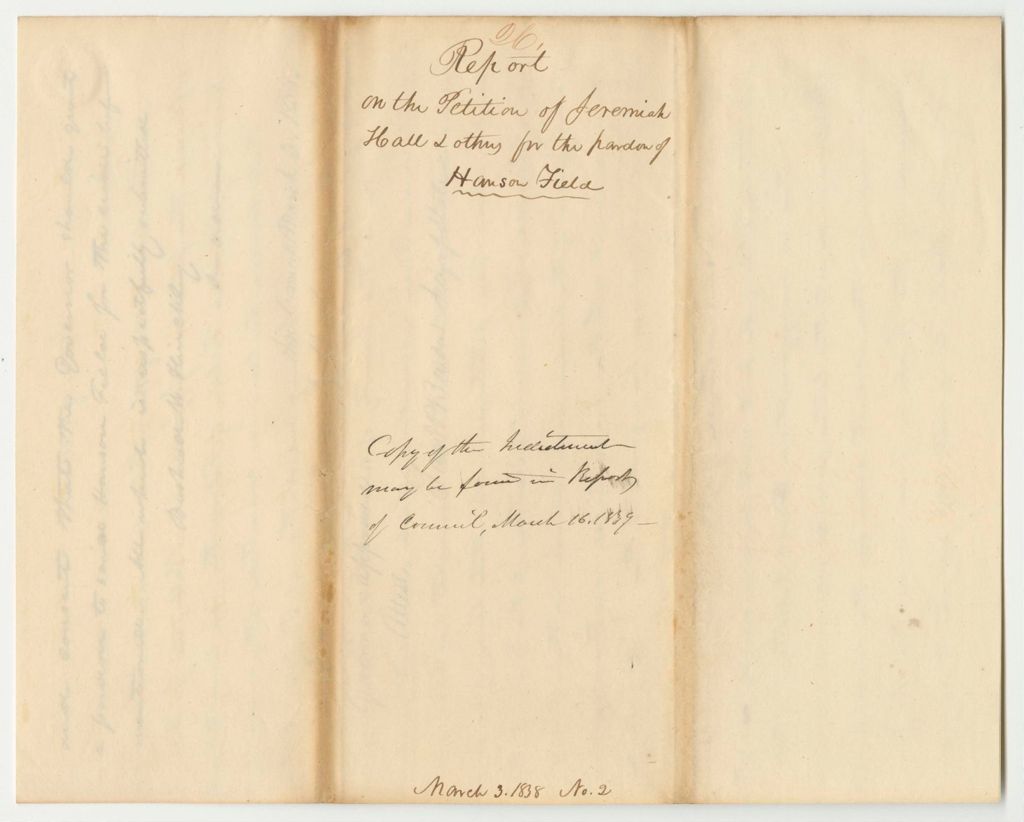 Miniature of Report 26: Report on the Petition of Jeremiah Hall and Others for a Pardon of Hanson FIeld of Falmouth