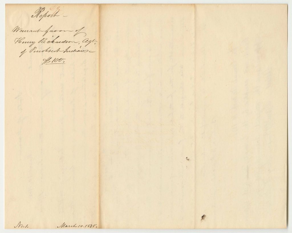 Miniature of Report 29: Warrant in Favor of Henry Richardson, Agent for the Penobscot Indians
