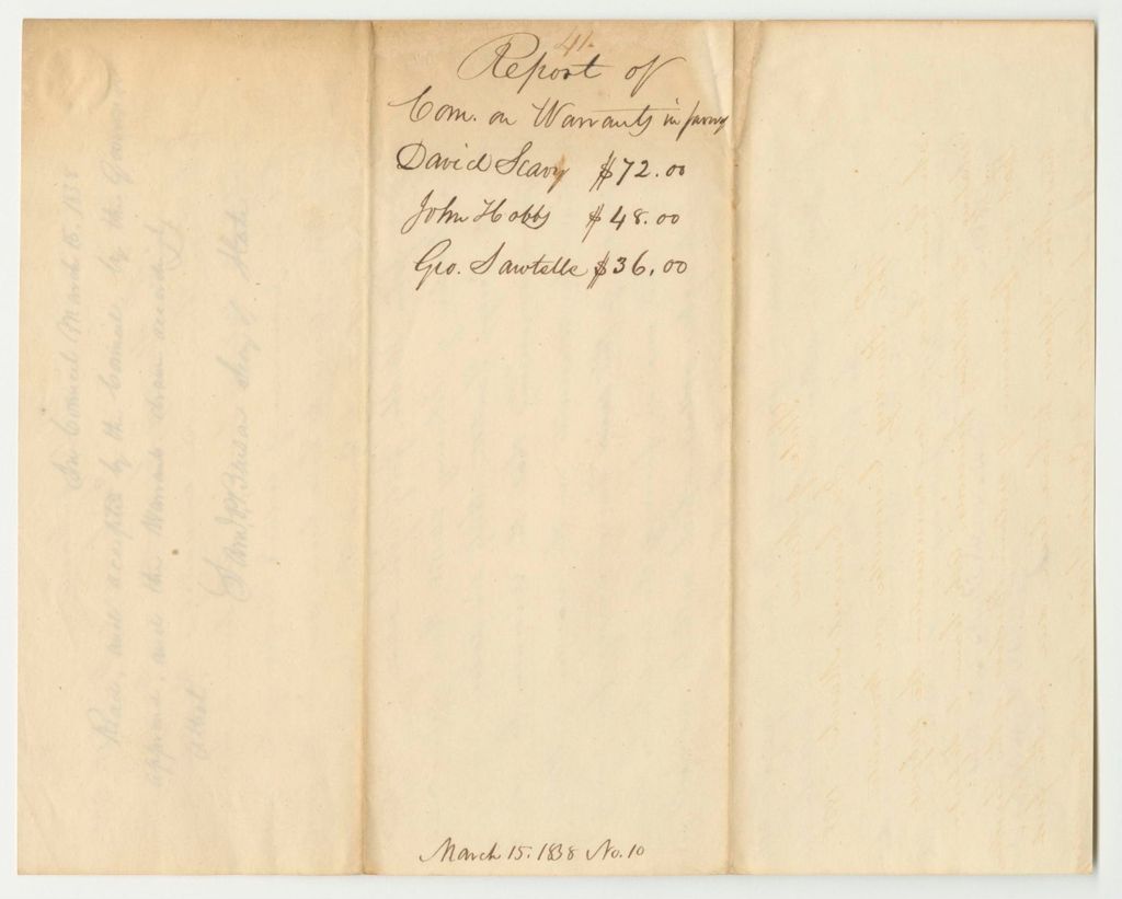 Miniature of Report 41: Warrants in Favor of David Seavey, John Hobbs, and George Santelle, for Pensions