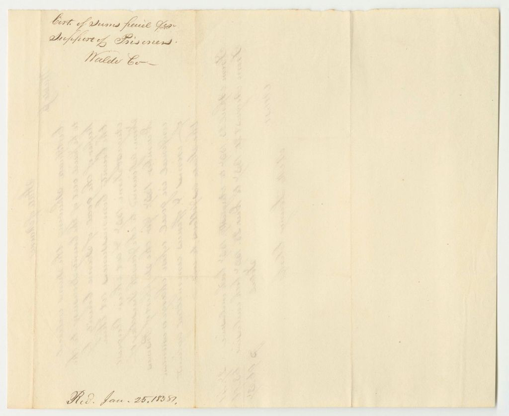 Miniature of Certificate of Sums Paid for Support of Prisoners in Waldo County