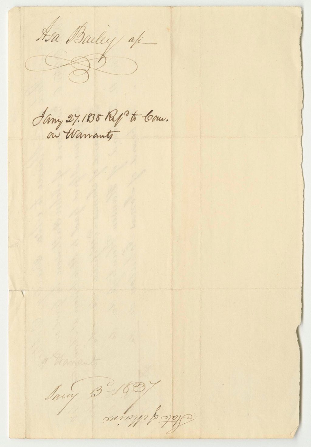 Miniature of Asa Bailey's Bill for Keeping Prisoners on their Way to the State Prison