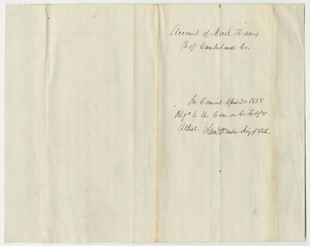 Miniature of Account of Mark Harris, Cumberland County Treasurer