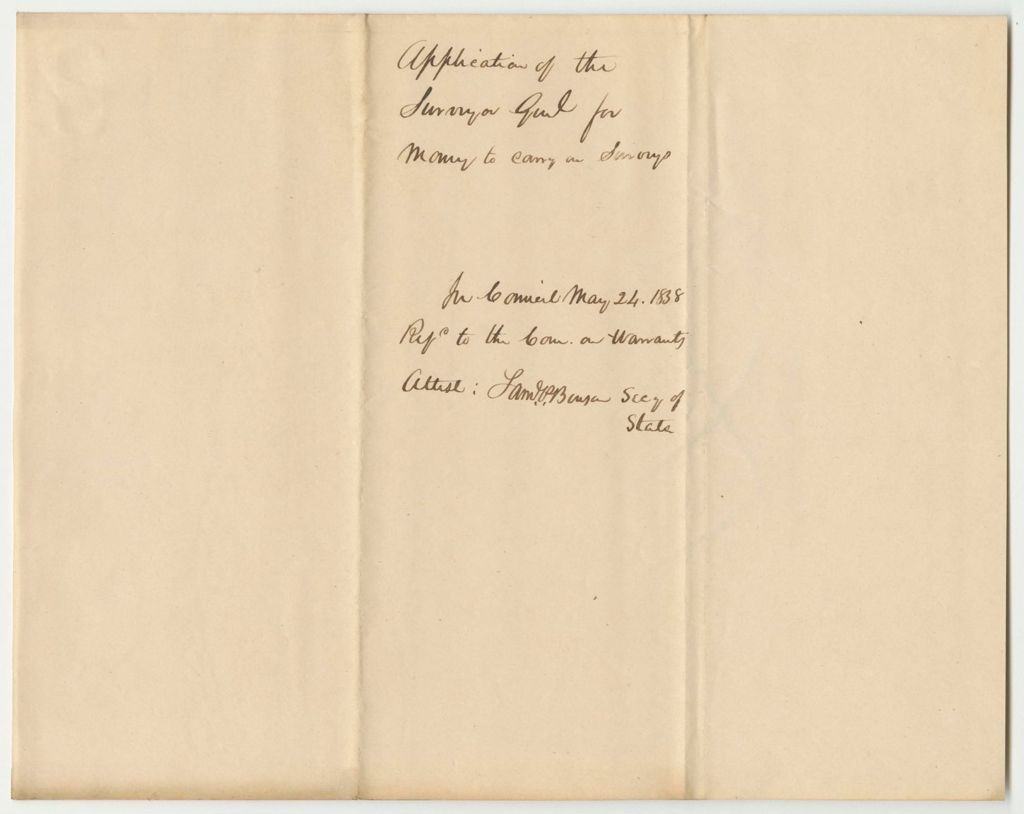 Miniature of Application of S.S. Whipple, Surveyor General, for Money to Carry on Surveys