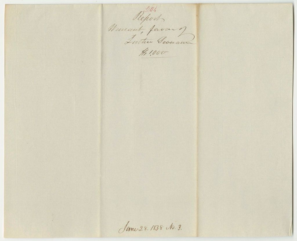 Miniature of Report 201: Warrant in Favor of Luther Severence for Printing