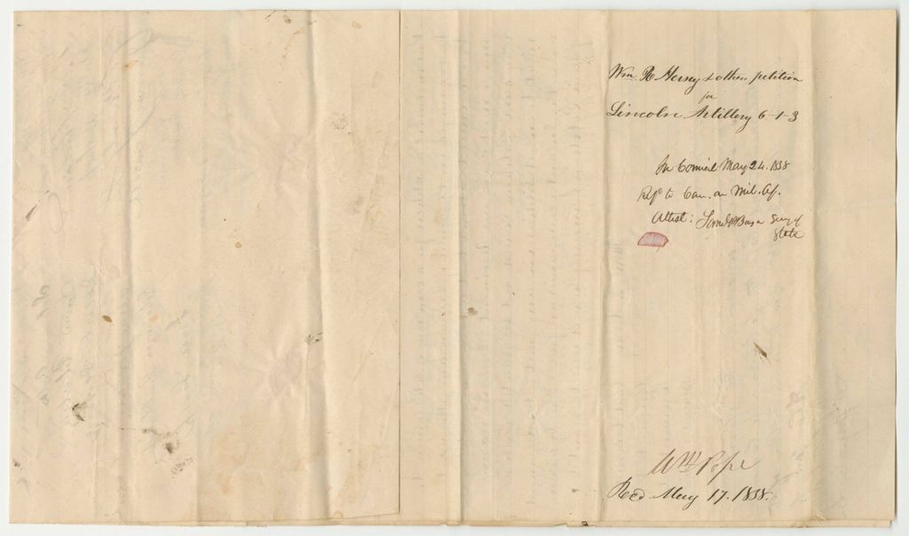 Miniature of Petition of William R. Hersey and Others for the Organization of a Company of Artillery in Lincoln
