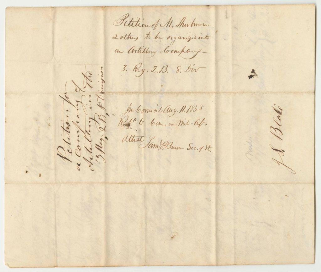 Miniature of Petition of M. Sherburn and Other for the Organization of an Artillery Company in Phillips