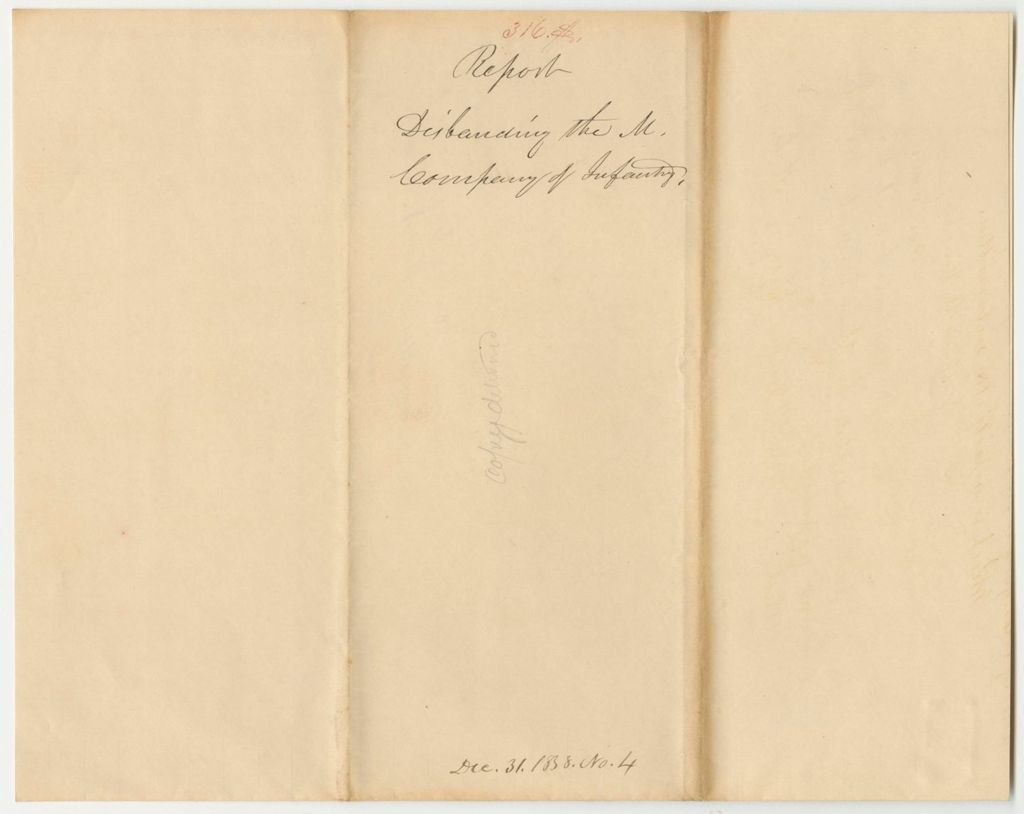Miniature of Report 316: Report Disbanding the M Company of Infantry in the 2nd Regiment, 1st Brigade, 3rd Division