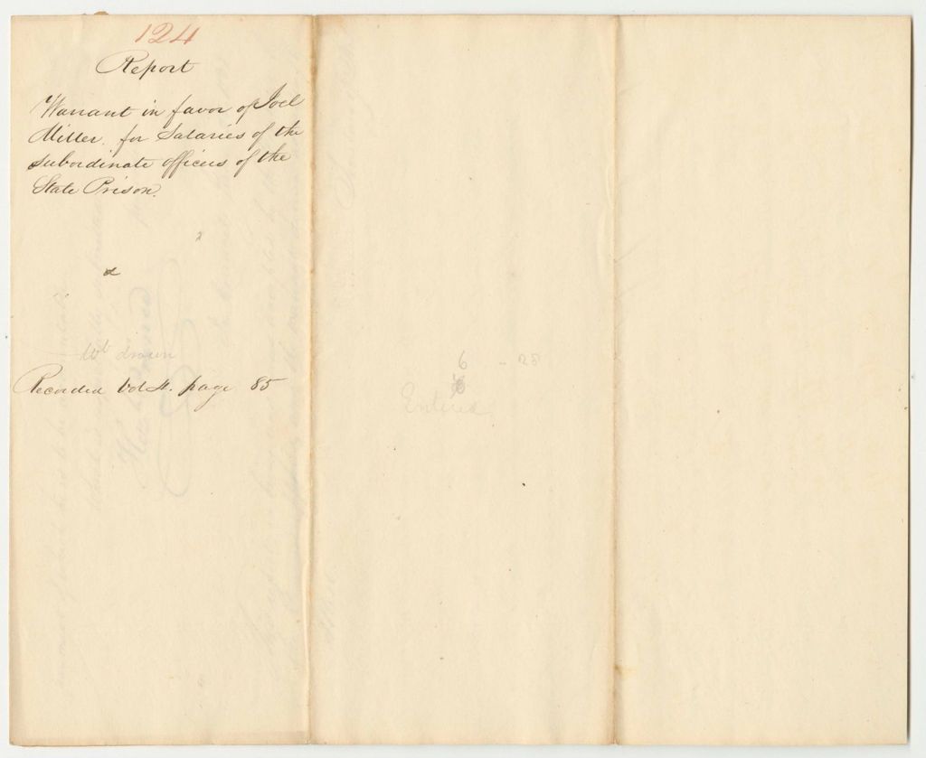 Miniature of Report 124: Report on the Warrant in Favor of Joel Miller for Salaries of the Subordinate Officers of the State Prison
