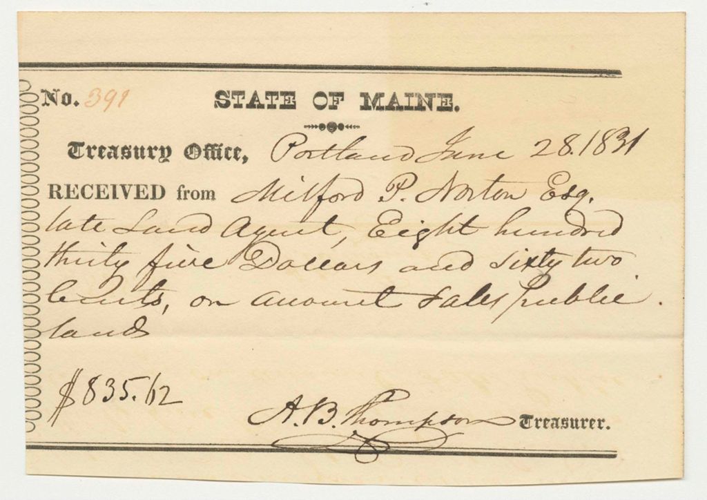 Miniature of Report on the Settlement with Milford P. Norton, Esq., Late Land Agent.1