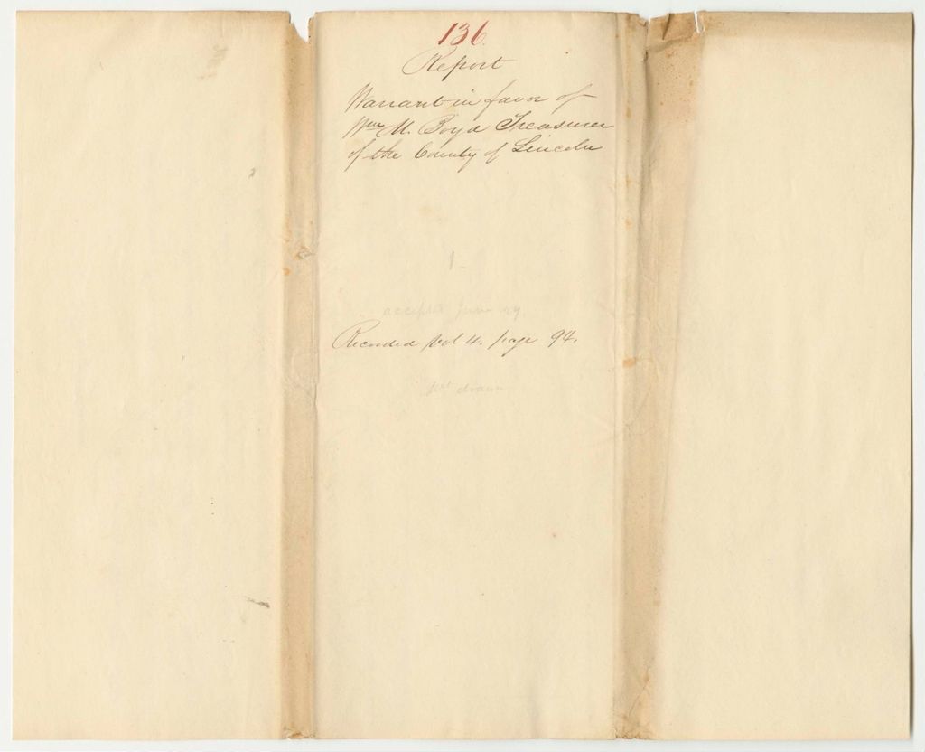 Miniature of Report 136: Report on the Warrant in Favor of William M. Boyd, Treasurer of Lincoln County