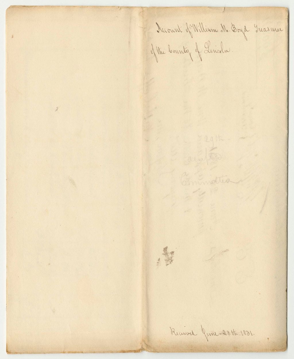 Miniature of Account of William M. Boyd, Treasurer of Lincoln County