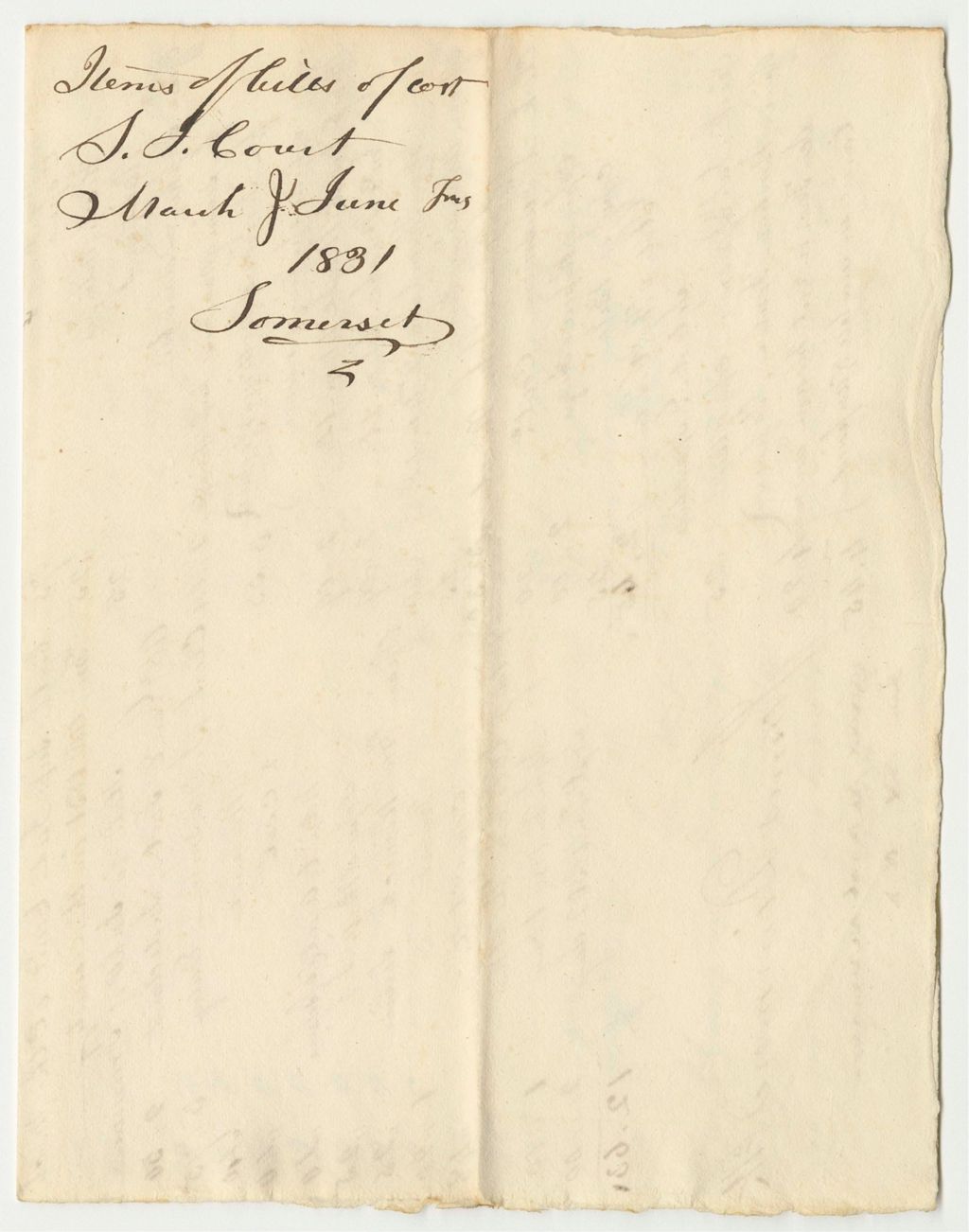 Miniature of Items of Bills of Costs in Criminal Prosecution at the Supreme Judicial Court in Norridgewock in the County of Somerset, March Term 1831