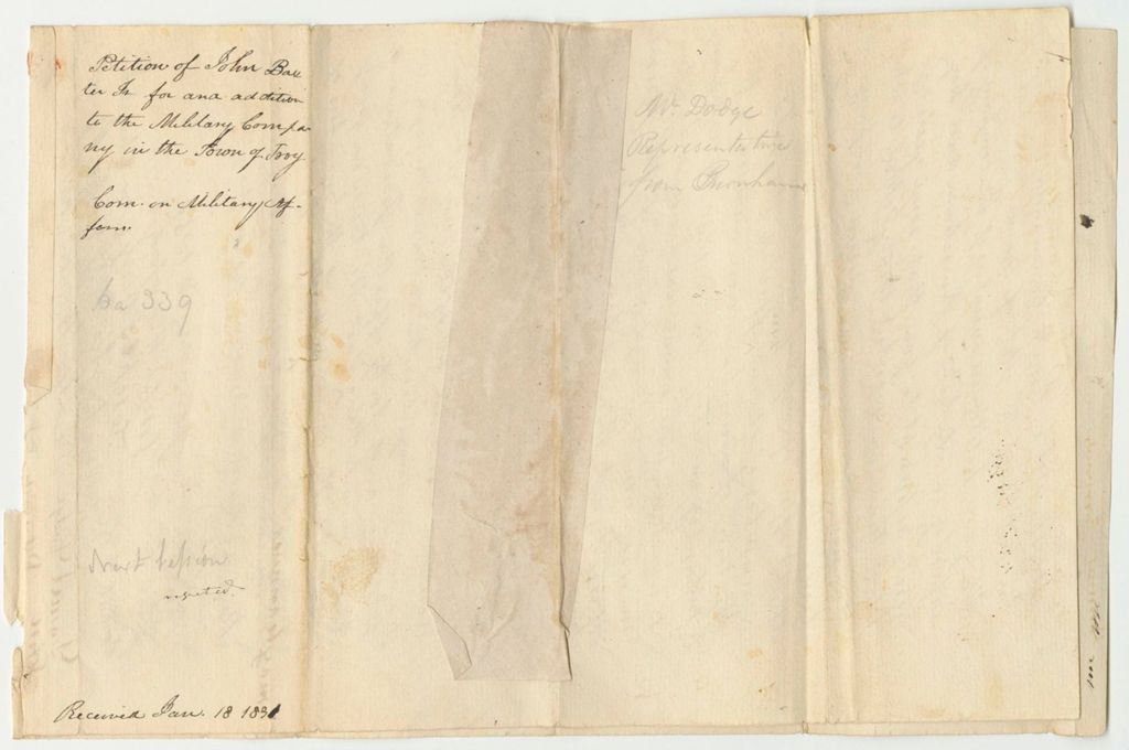Miniature of Petition of John Baxter, Jr., for an Addition to the Military Company in the Towns of Troy and Burnham