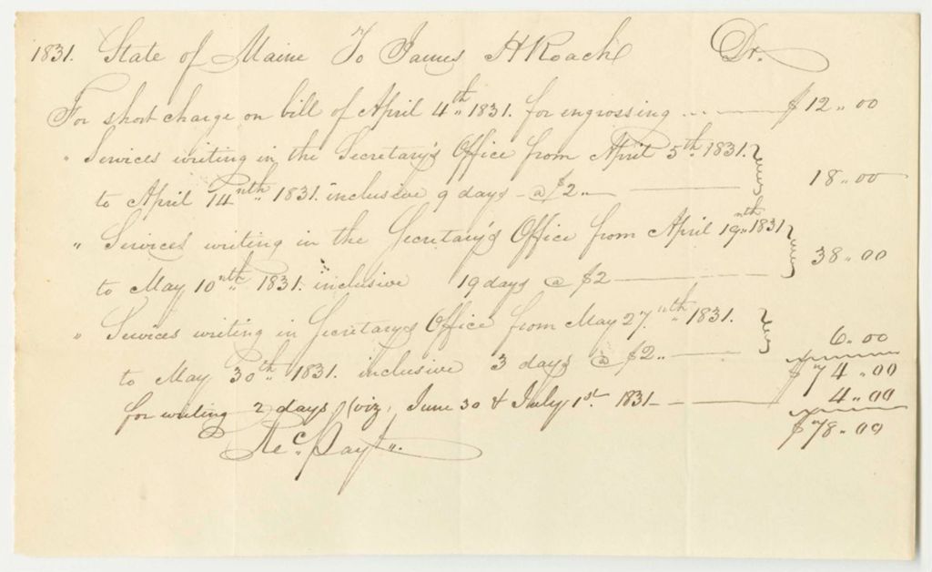 Miniature of Account of James H. Roach, Clerk in the Secretary of State's Office