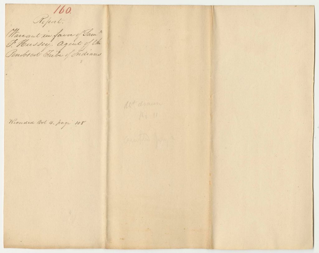Miniature of Report 160: Report on the Warrant in Favor of Samuel F. Hussey, Agent of the Penobscot Tribe of Indians