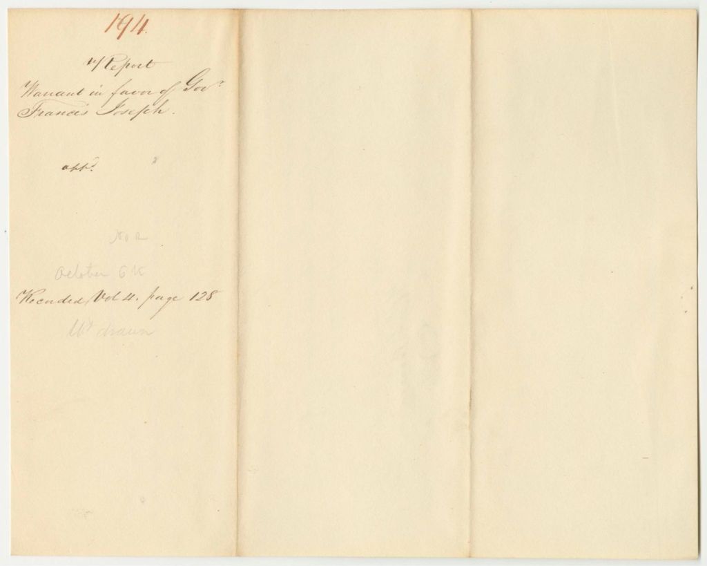 Miniature of Warrant in Favor of Gov. Francis Joseph