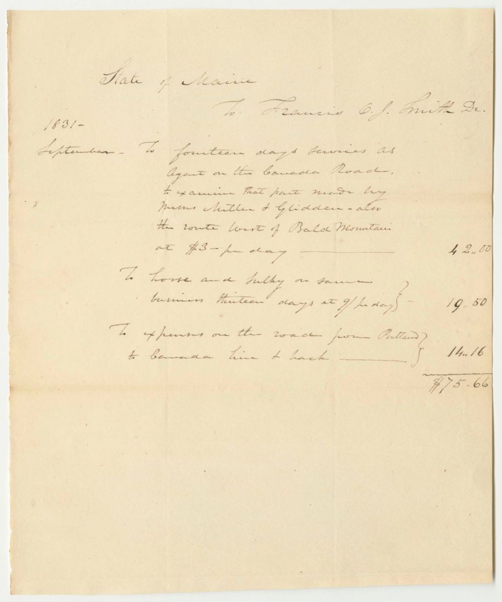 Miniature of Account of Francis O.J. Smith, Agent to Examine the Canada Road