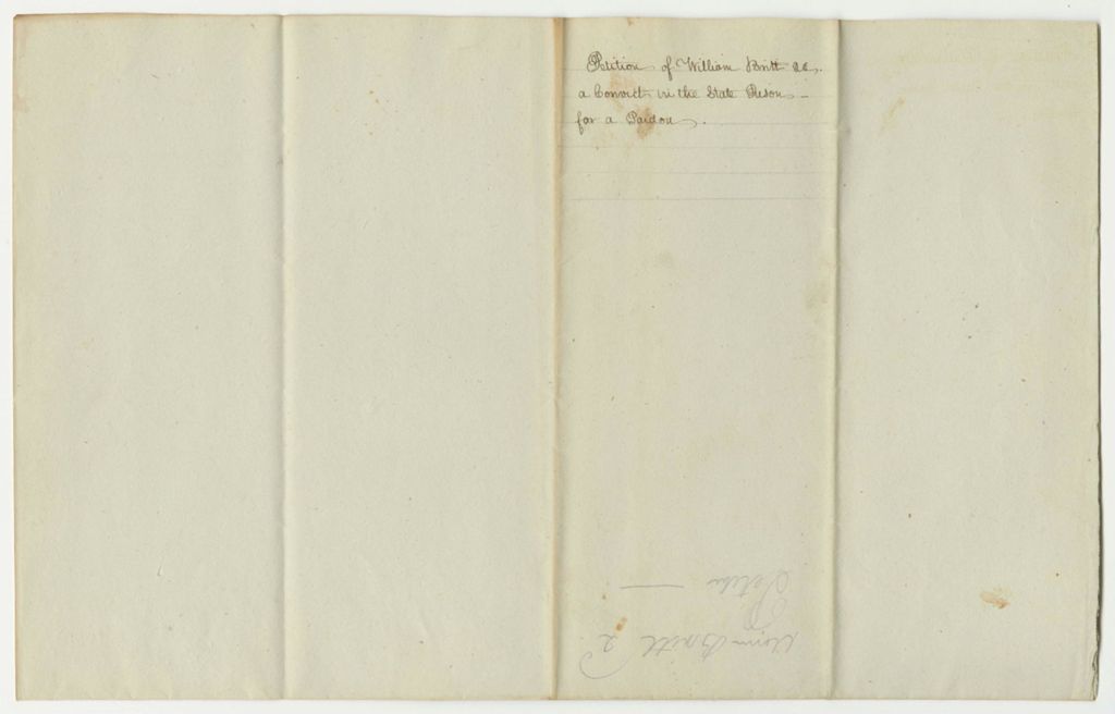 Miniature of Note Stating the Petition of John Burham Was Handed to the Committee on Pardons