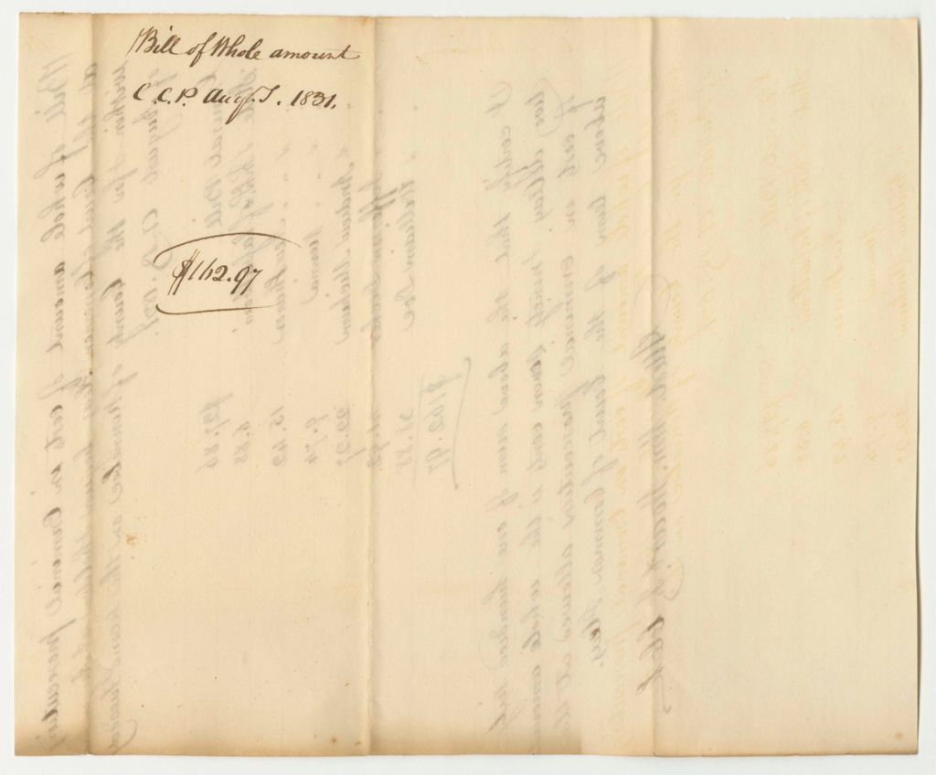 Miniature of Bill of Whole Amount of Costs in Criminal Prosecutions at the Court of Common Pleas Begun and Holden at Augusta Within the County of Kennebec, August Term 1831