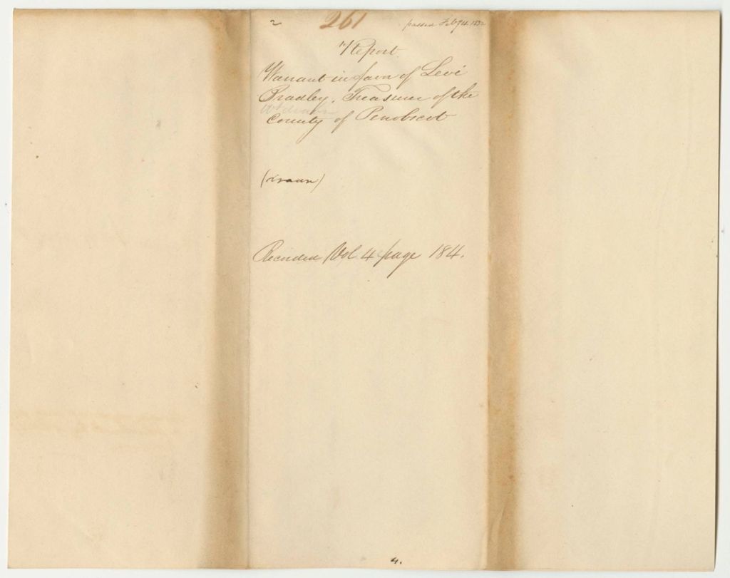 Miniature of Report 261: Warrant in Favor of Levi Bradley, Penobscot County Treasurer
