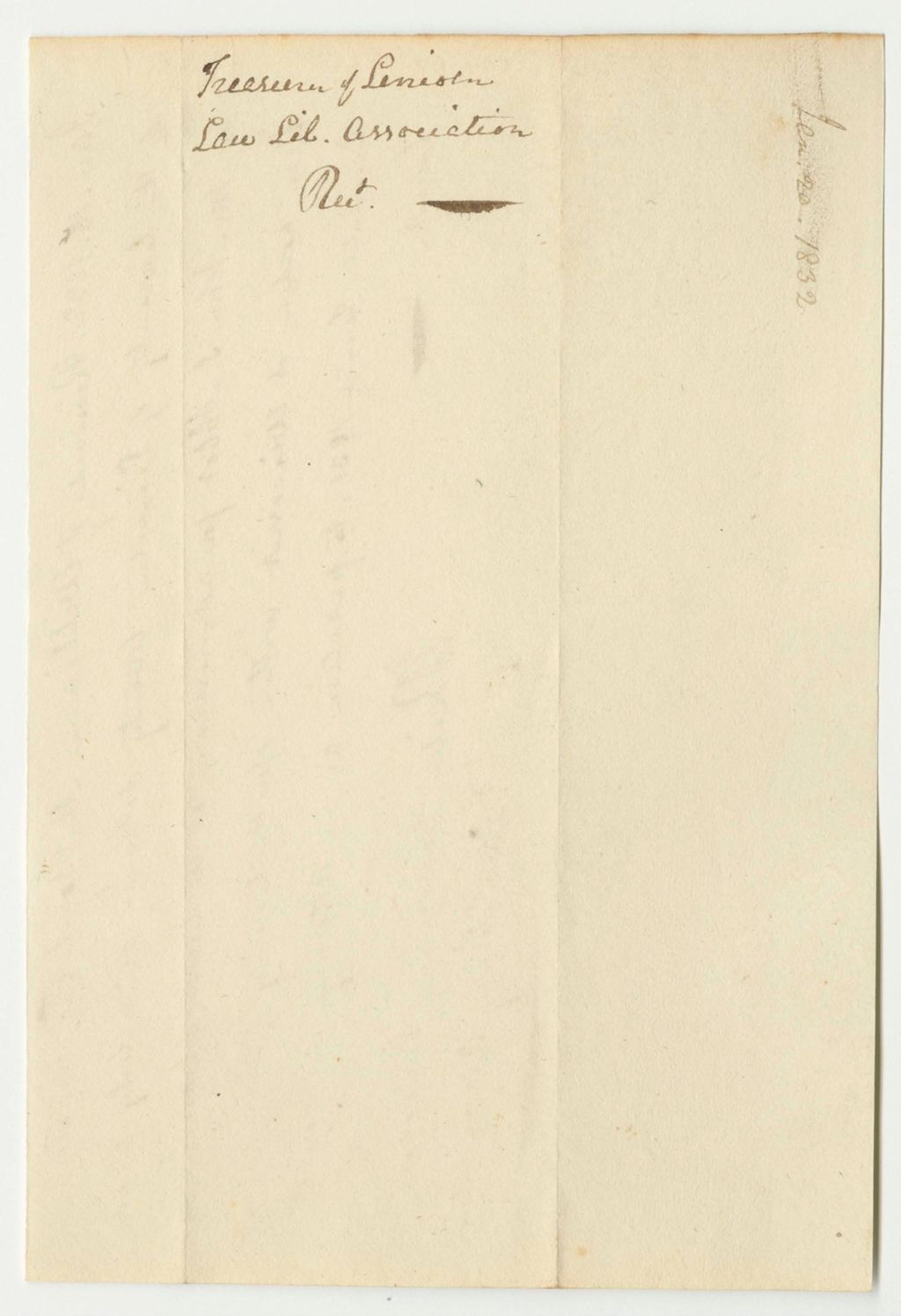 Miniature of Receipt from J. Bailey, Treasurer of Lincoln Law Library Association, for Duty Paid by John S. Abbot to Practice as an Attorney in the Court of Common Pleas