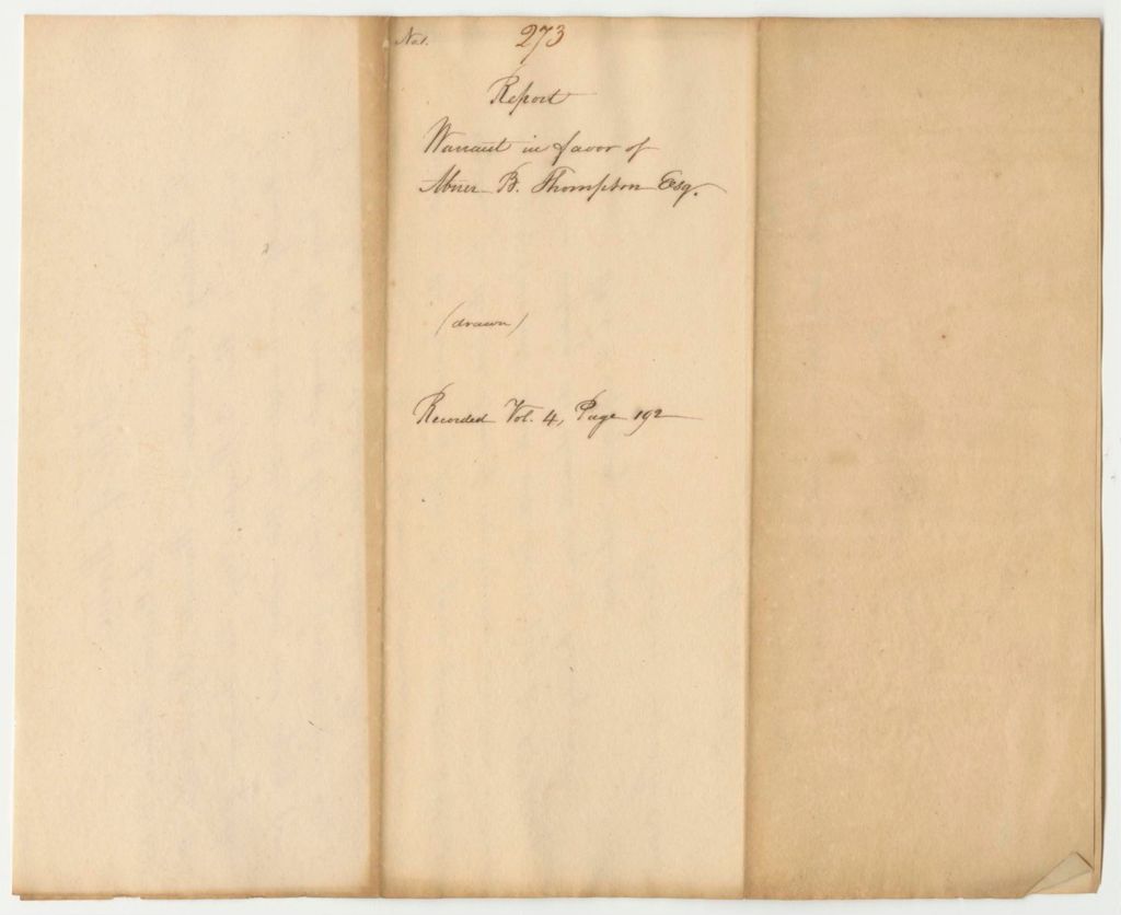 Miniature of Report 273: Warrant in Favor of Abner B. Thompson, State Treasurer