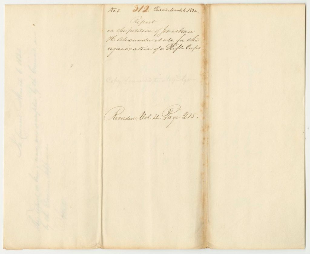 Miniature of Report 312: Report on the Petition of Jonathon H. Alexander and Others for the Organization of a Rifle Corps in Denmark