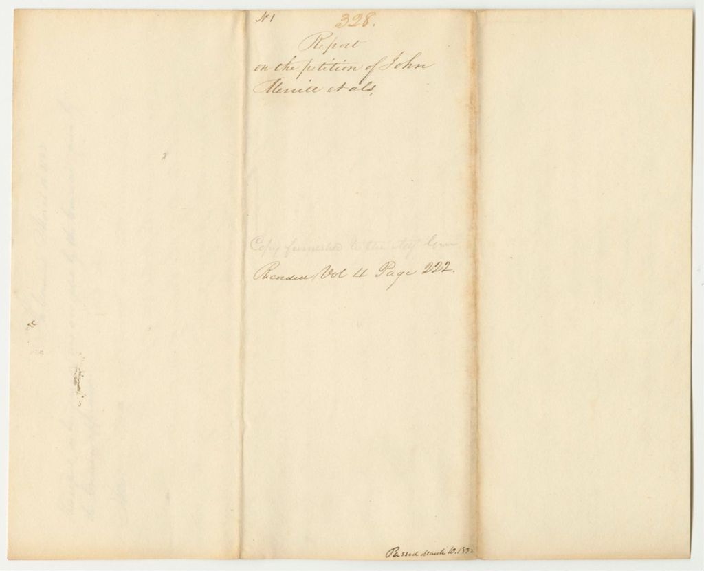 Miniature of Report 328: Report on the Petition of John Merrill and Others for a Company of Light Infantry in Wellington