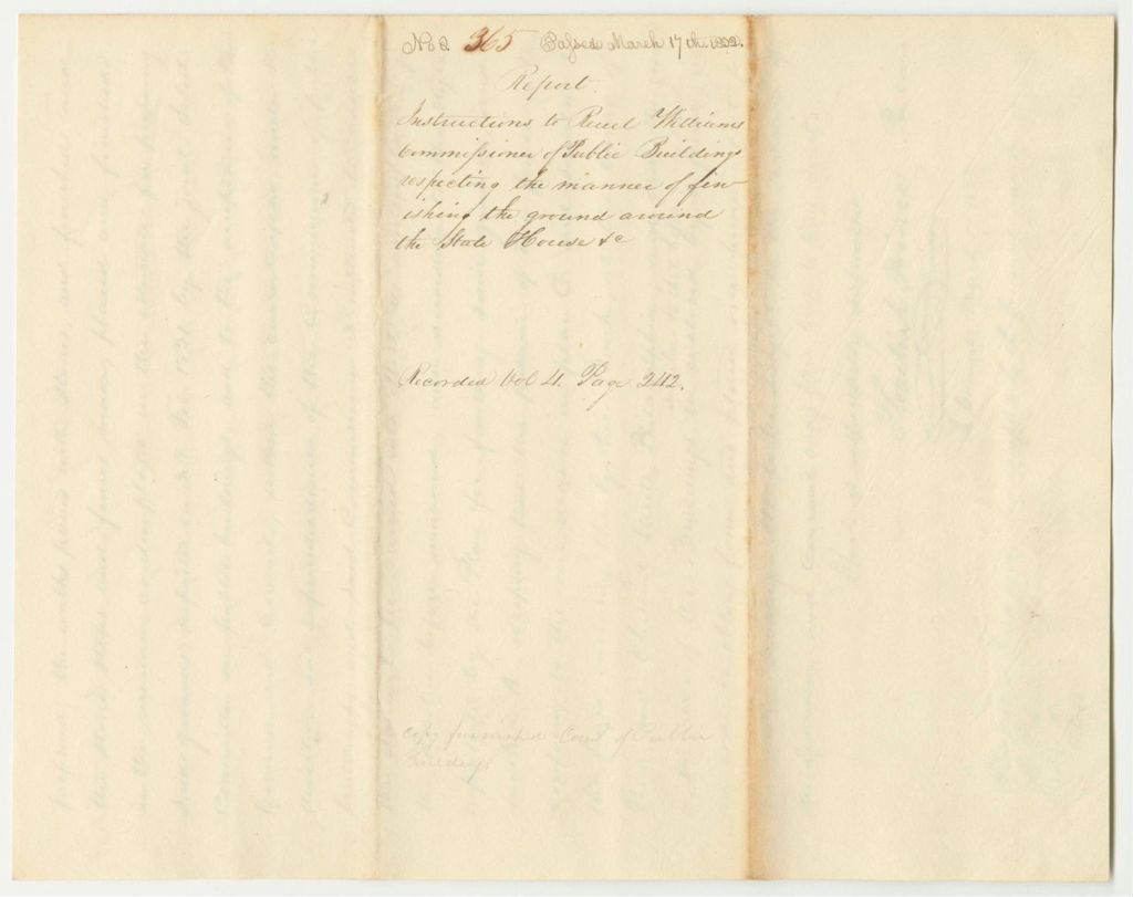Miniature of Report 365: Instructions to Reuel Williams, Commissioner of Public Buildings, Regarding Finishing the Ground Around the State House