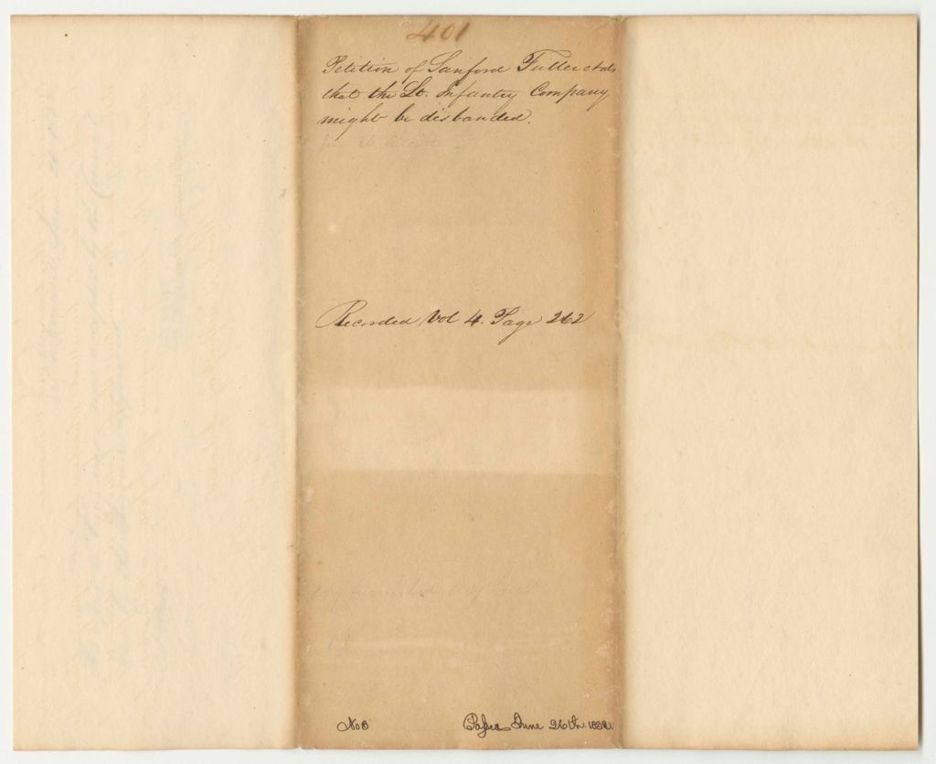 Miniature of Report 401: Petition of Sanford Fuller and Others to Disband a Company of Light Infantry