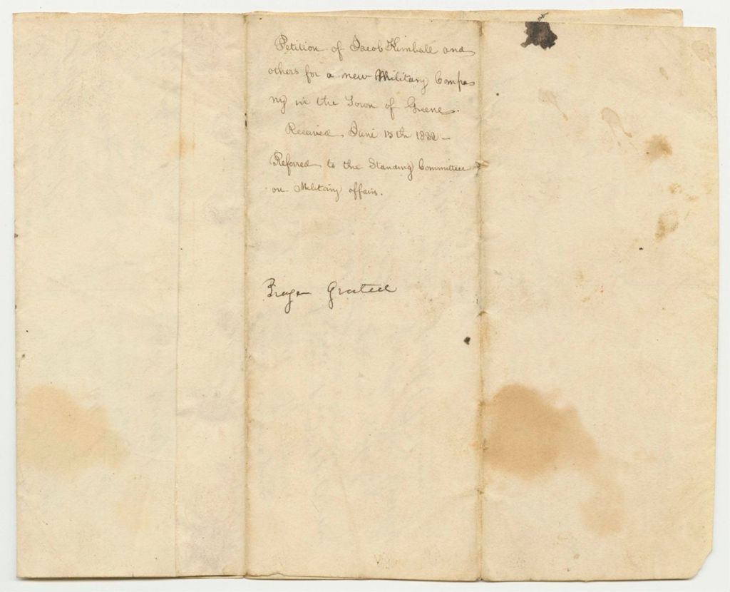 Miniature of Petition of Jacob Kimball and Others for a New Military Company in the Town of Greene
